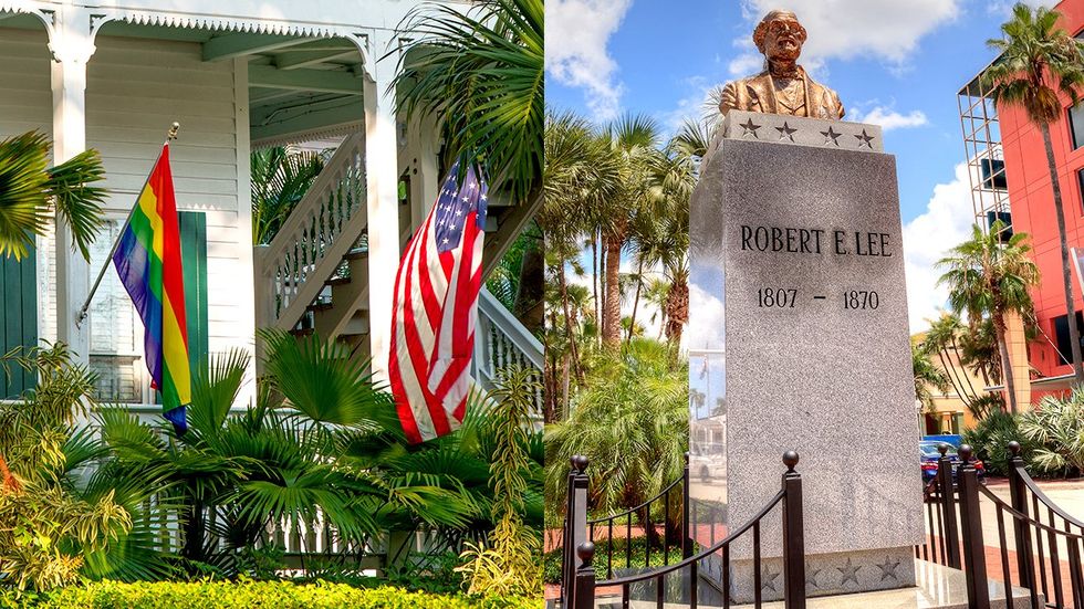 Florida building LGBTQ pride Rainbow american flag robert e lee confederate monument