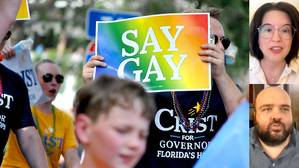 Florida LGBTQ pride parade say gay rainbow sign political shirts Kayla Gagnet Alex Cooper