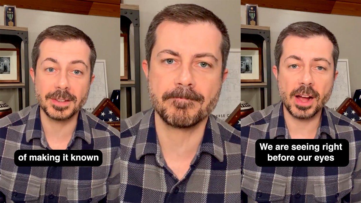 footage stills bearded Pete Buttigieg warning video