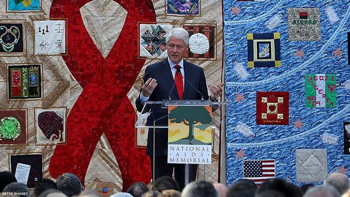 Former president Bill Clinton speaking at the World AIDS Day commemoration event at the National AIDS Memorial Grove in 2017.