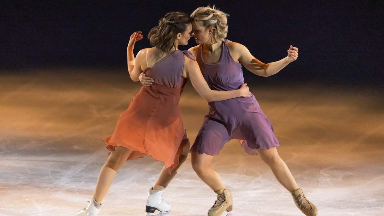 France's Gabriella Papadakis (L) and US' Madison Hubbell perfom during the "Art on Ice" figure skating gala in Zurich, on February 6, 2025