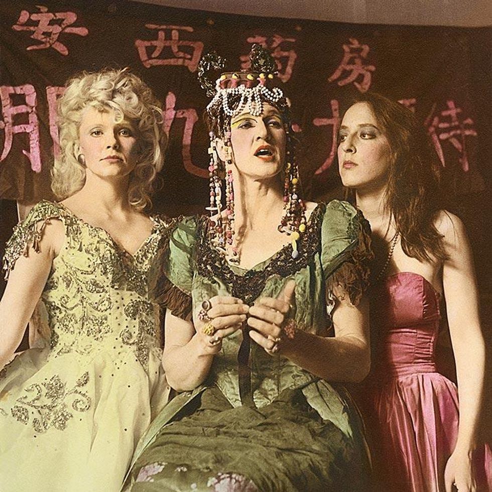 From left, Lois Weaver, Peggy Shaw, and Deb Margolin performing as Split Britches in Upwardly Mobile Home, photo by Eva Weiss