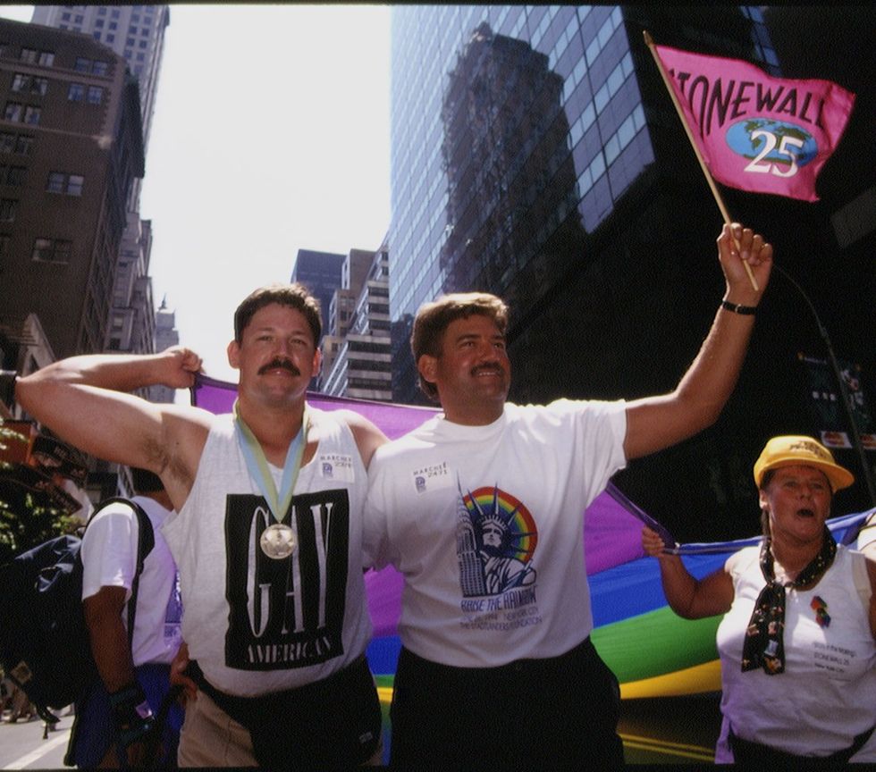Gay lesbian pride parade for 25th anniversary of Stonewall riots NYC 1994