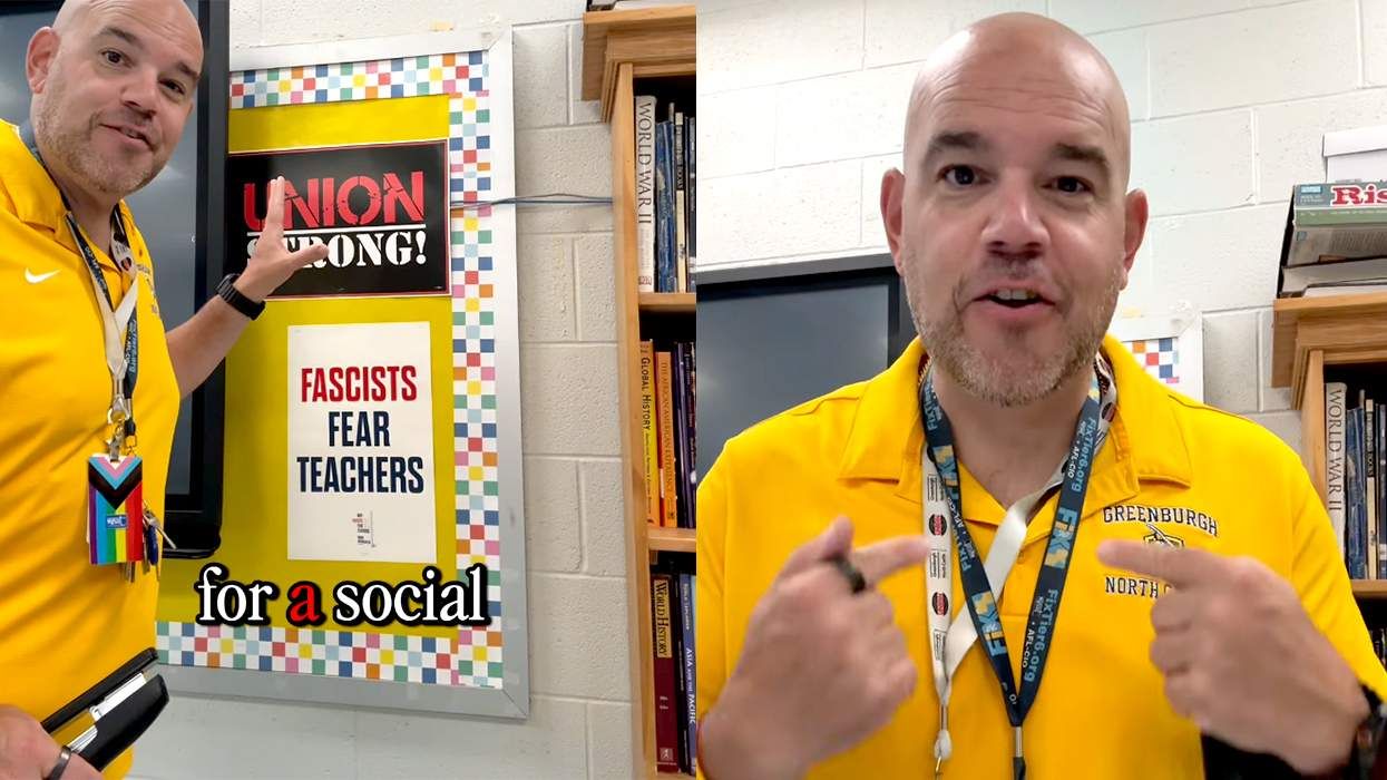 Gay teacher Anthony Nicodemo hanging fascists fear teachers classroom poster