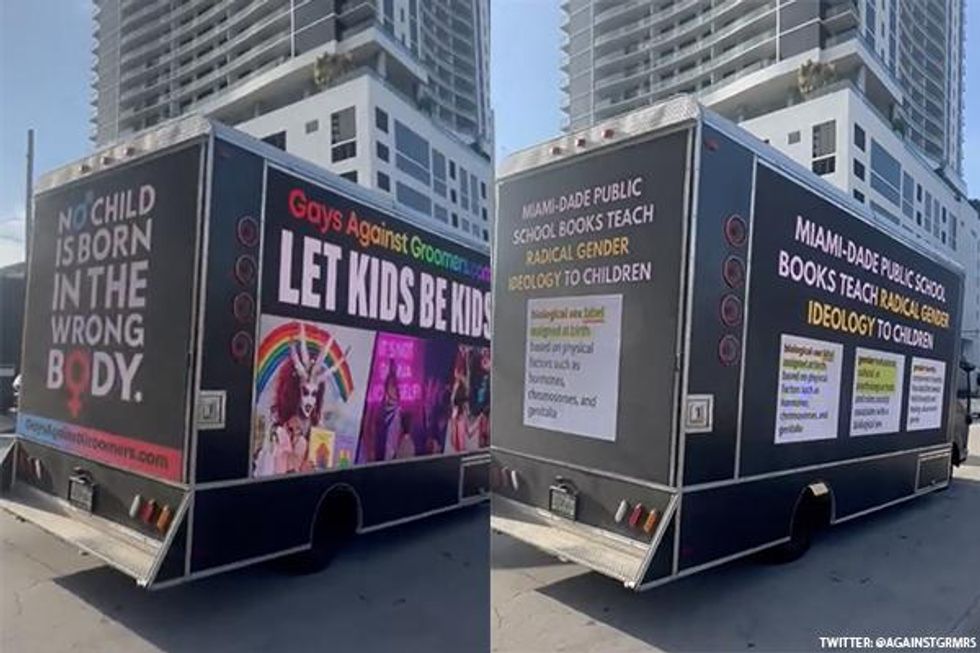 Gays against groomers truck in Miami