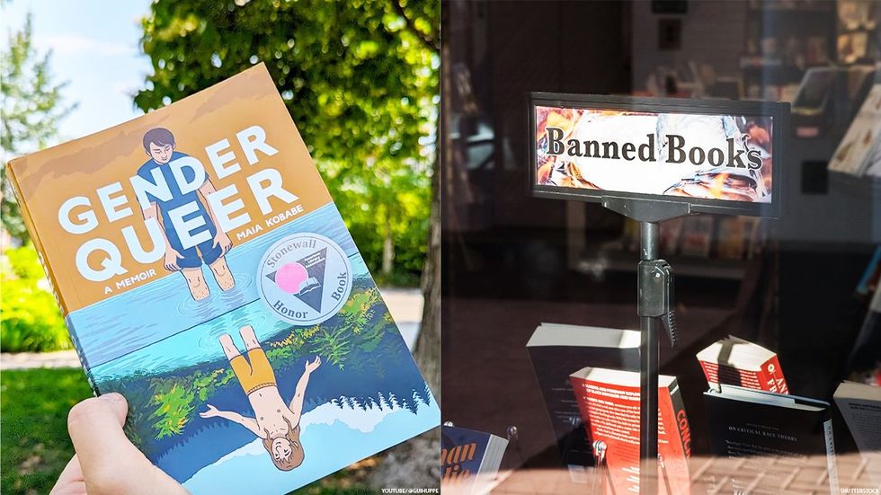 Gender Queer and a banned books sign