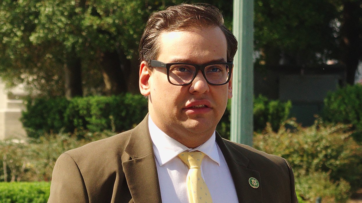 George Santos leaves the Capitol building after a procedural vote May 2023