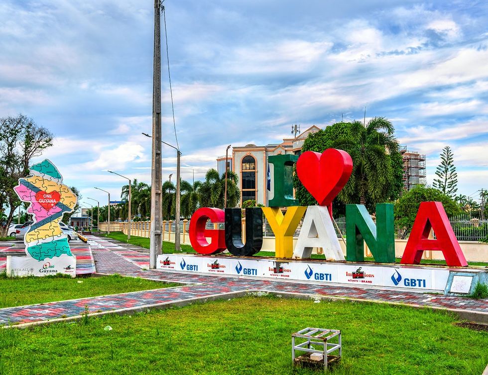 Georgetown I love Guyana sign popular tourist attraction
