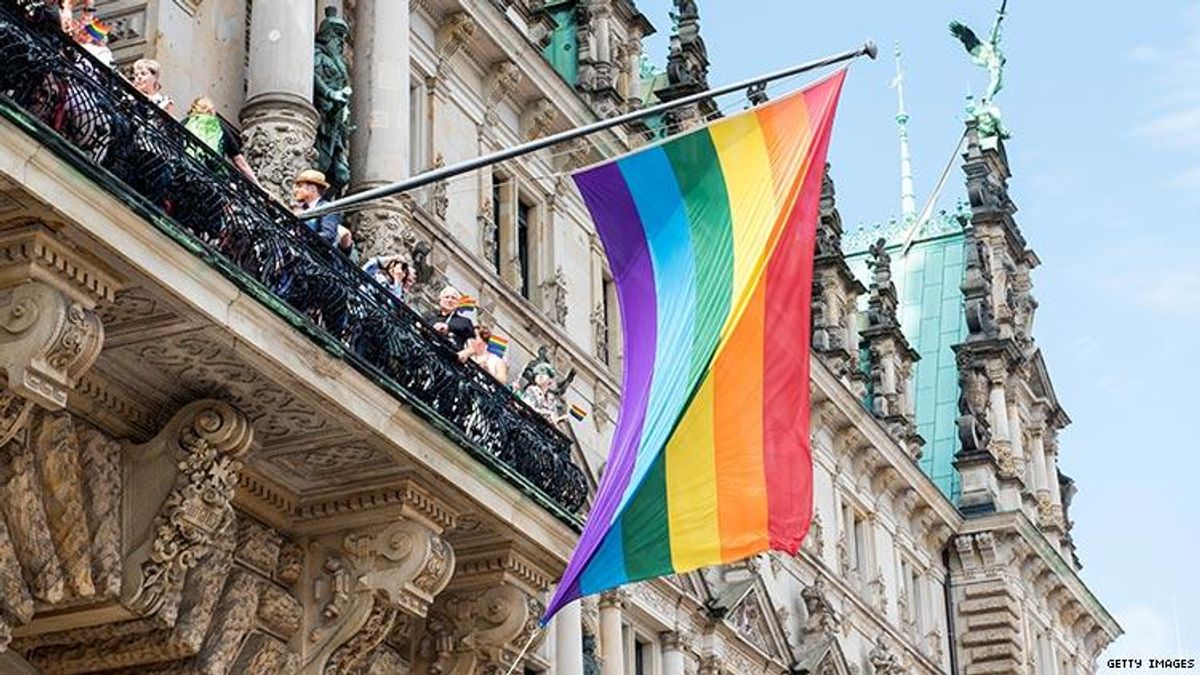 Germany flying rainbow flag