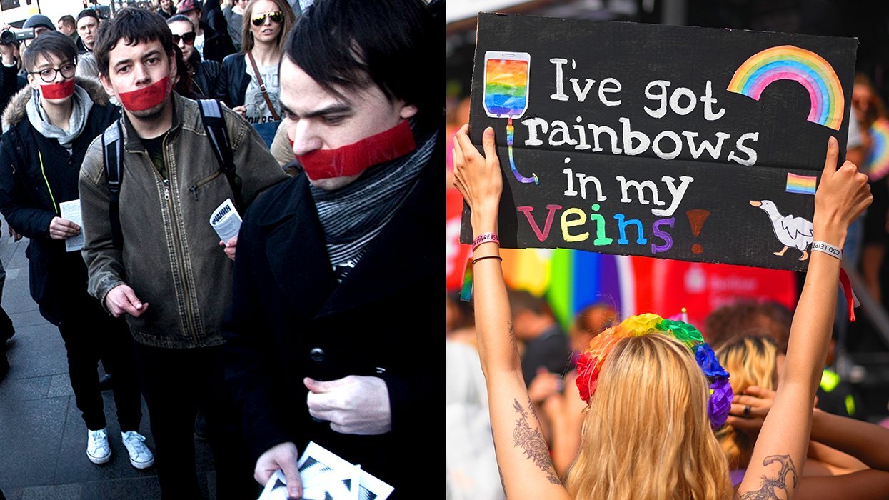 GLSEN Day of No Silence Essay russian activists day of silence Anti homophobia demonstration Saint Petersburg Russia April 11 2014 Rainbow veins lgbtq parade protest sign