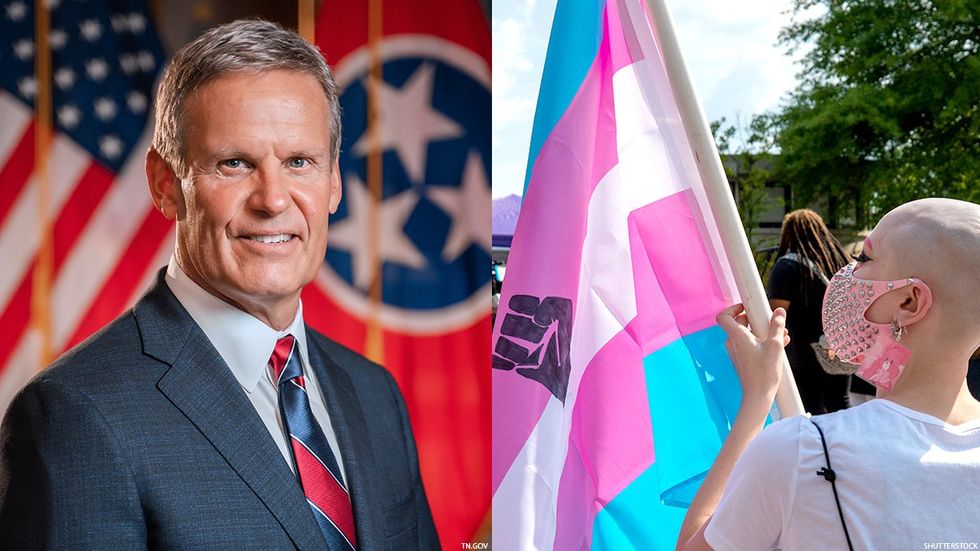 Gov. Bill Lee and trans rights protester