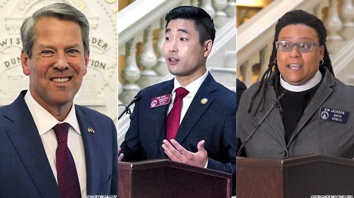 Gov. Brian Kemp, State Rep. Sam Park, and State Sen. Kim Jackson.
