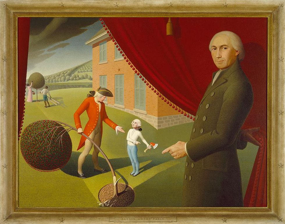 Grant Wood, Parson Weems\u2019 Fable, 1939.
