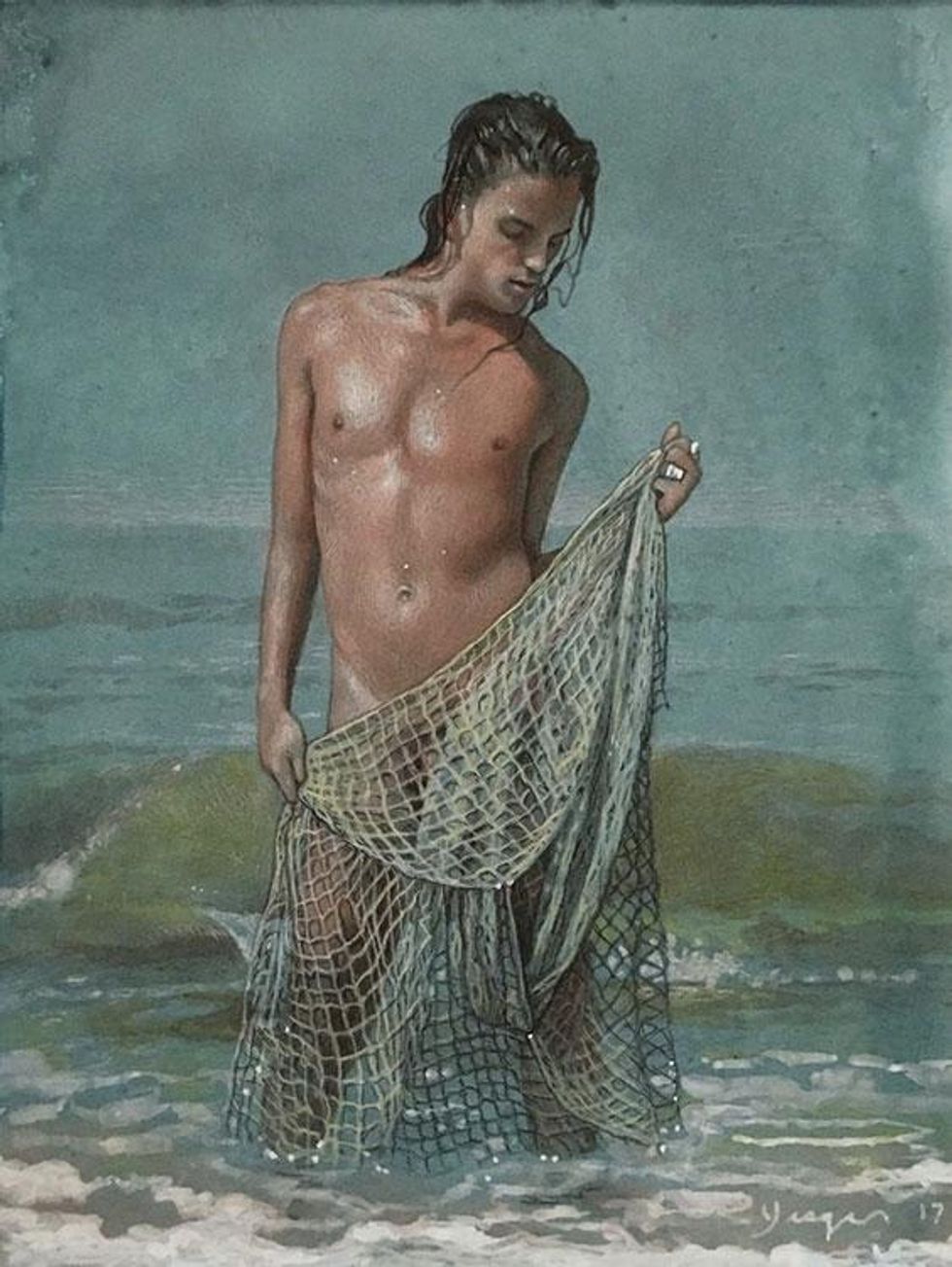 'Grayson Beach net' 11"x14" Ink , charcoal, and pastel 2017