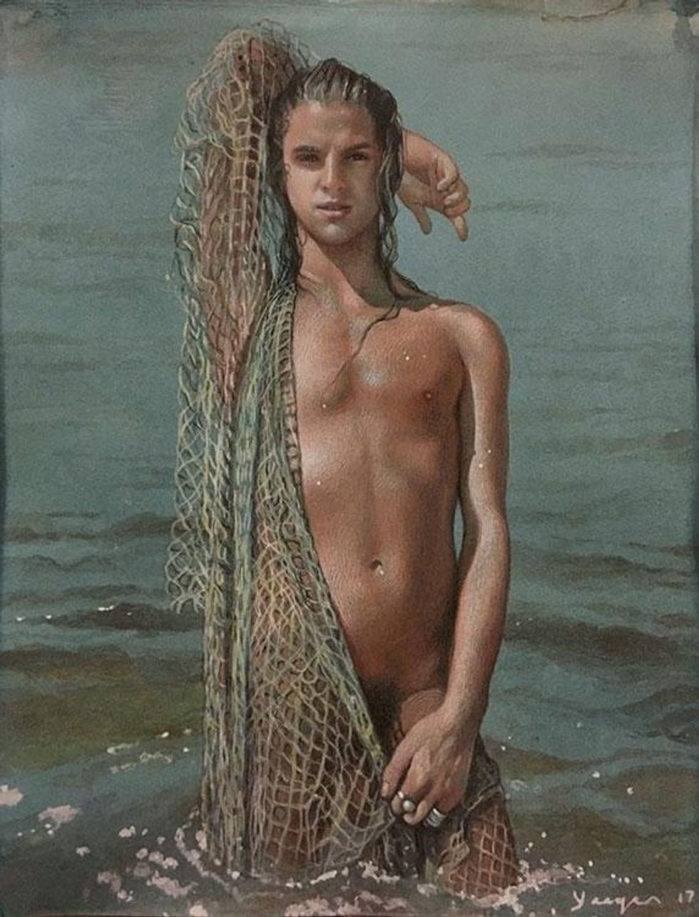 'Grayson Beach net 2' 11"x14" Ink, charcoal, and pastel