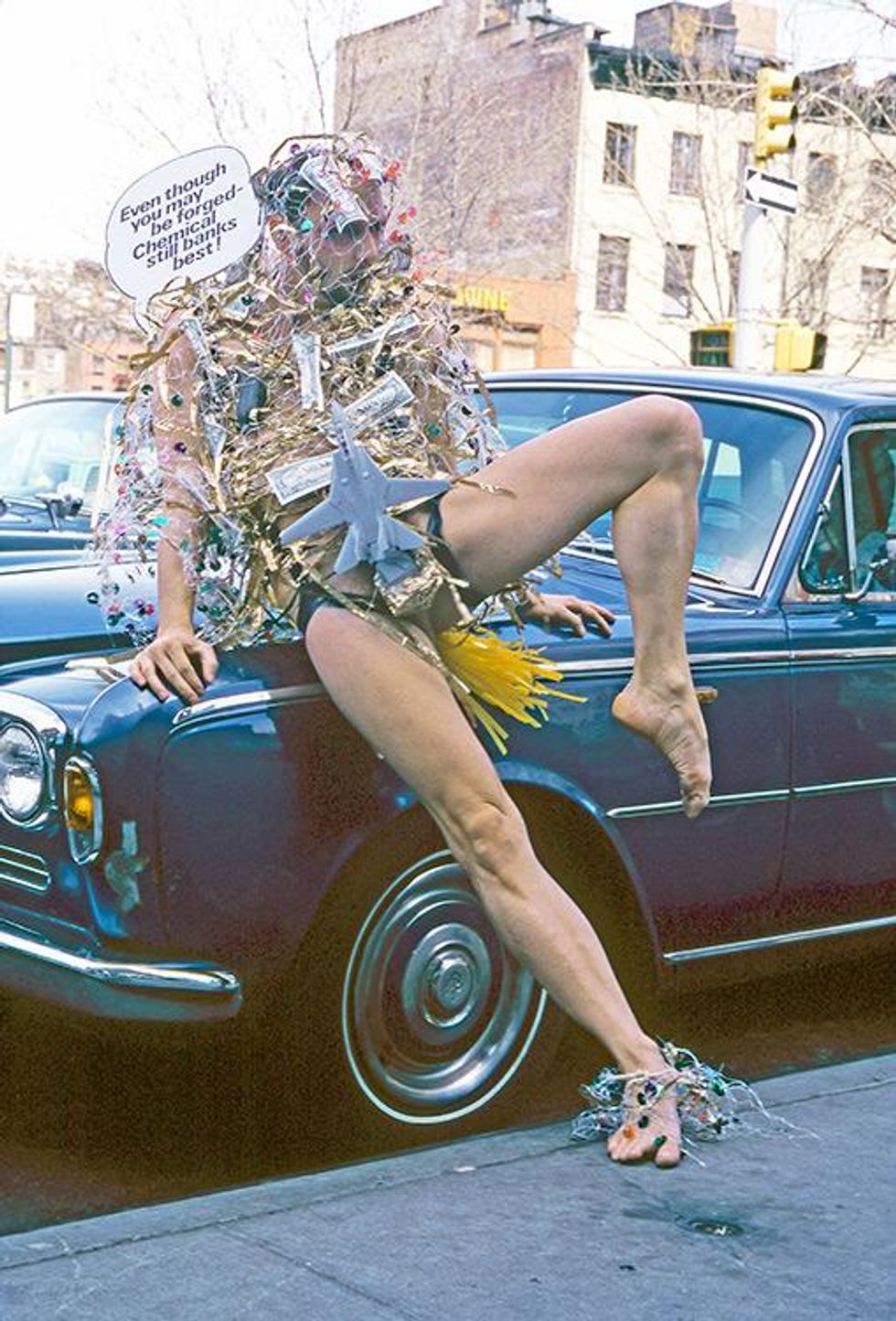 Greg Day, Stephen Varble in the Demonstration Costume with Only One Shoe (for the Chemical Bank Protest), 22 March 1976. Digital print, 2018. \u00a9 Greg Day, 2019