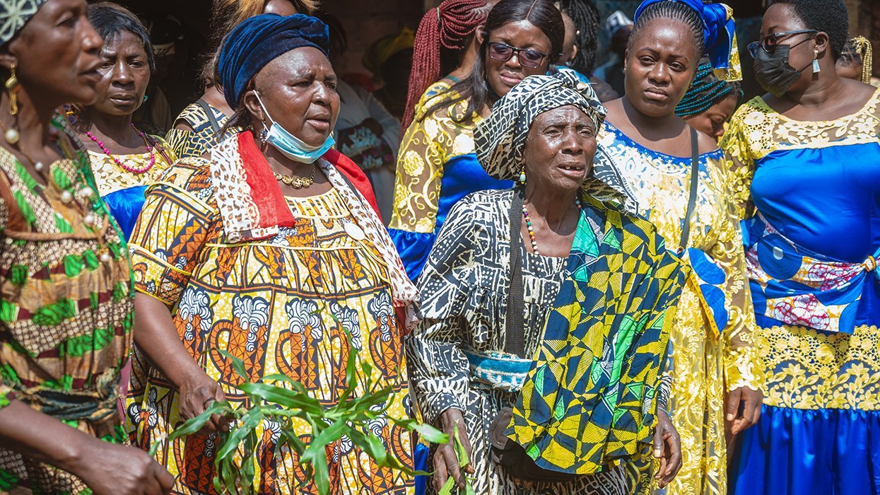 group elder women Cameroon traditional ceremonial dress