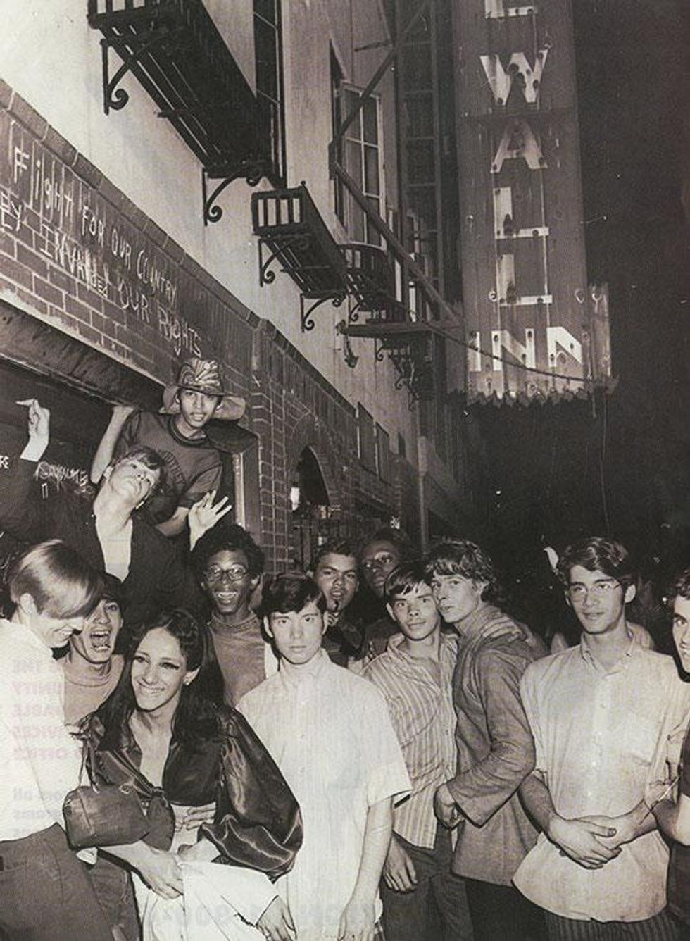 Group gathering at Stonewall Inn, New York City, 1969. Photograph by Fred W. McDarrah. Courtesy of the ONE Archives at USC Libraries. \u00a9 Estate of Fred W. McDarrah/Getty Images.