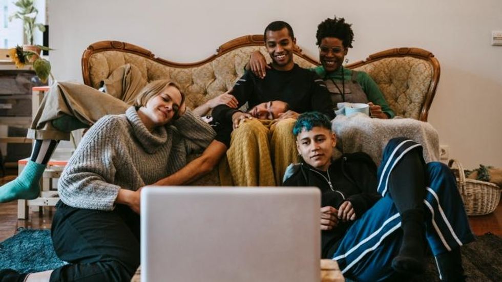 Group of friends watching TV