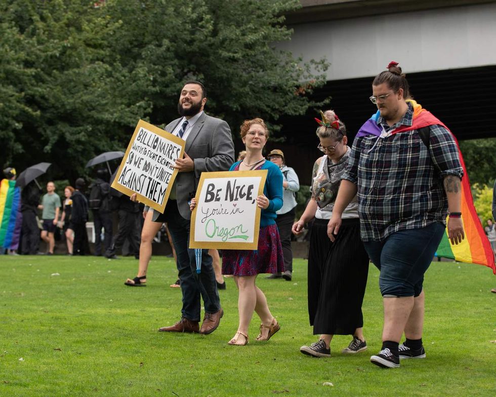 Group of protesters at downtown Antifa demonstration