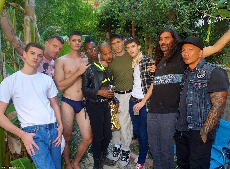 Group pic in "Pleasure Park" at the Tom of Finland Foundation. Featuring Slava Mogutin and a few of his models, as well as Glenn Low A Chee on the right, with Rev\u00e9 Douglas.