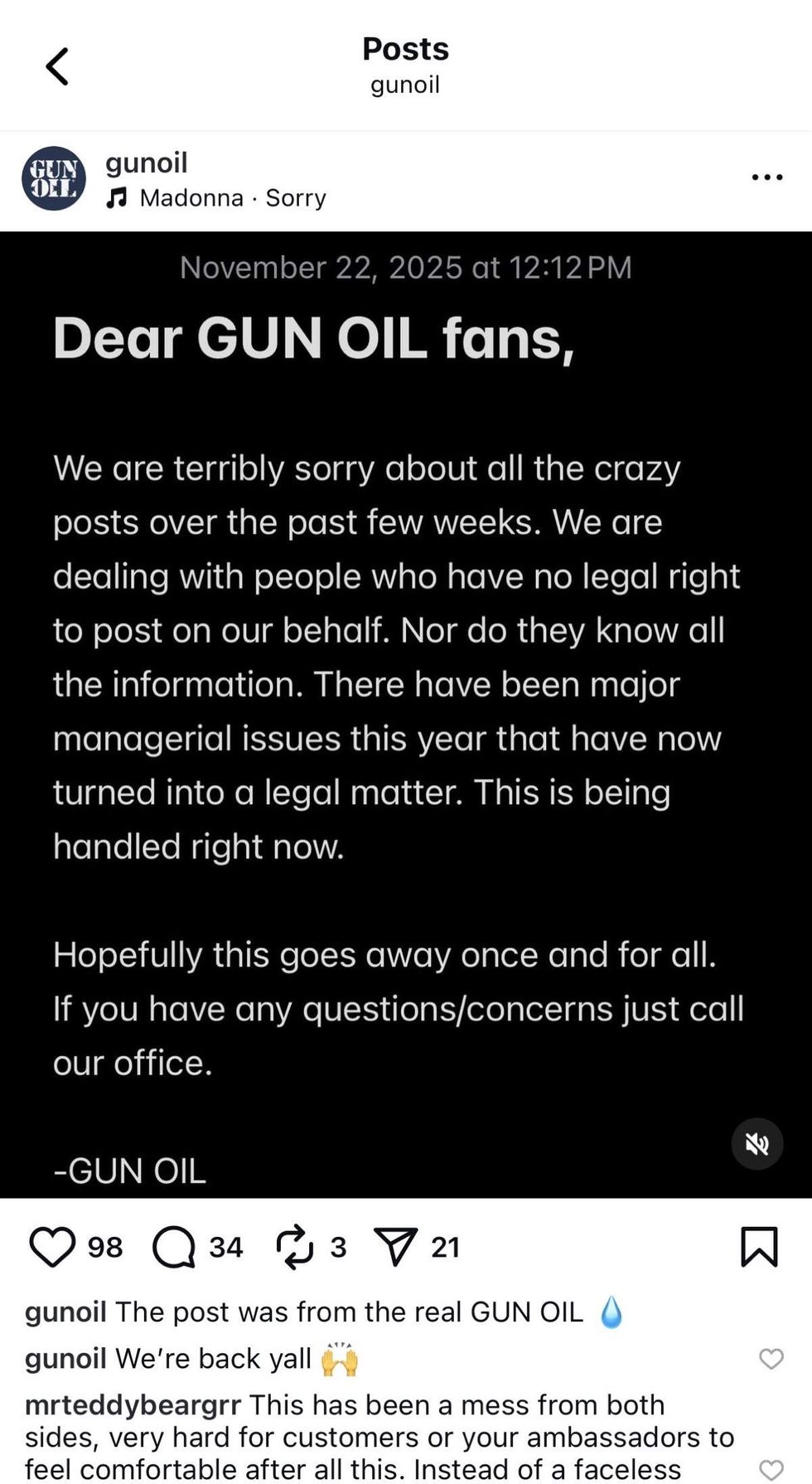 Gun Oil via Instagram