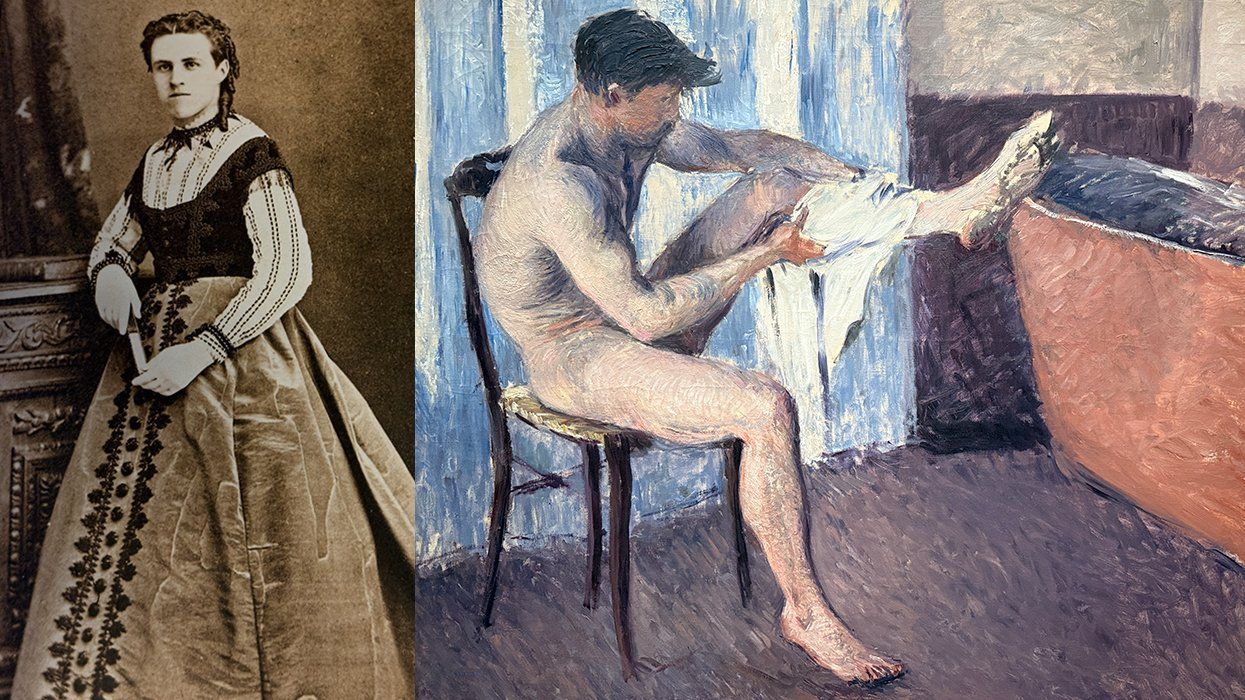 GUSTAVE CAILLEBOTTE IN DRAG may 1868 Family Archives alongside MAN DRYING HIS LEG 1884 Photo Ignacio Darnaude