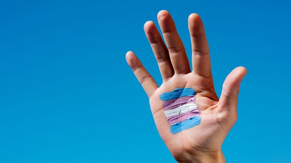 Hand with trans pride flag