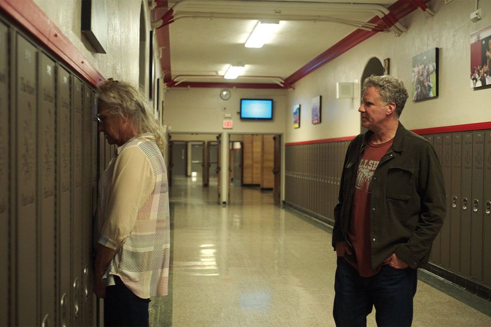 Harper Steele and Will Ferrell at a school