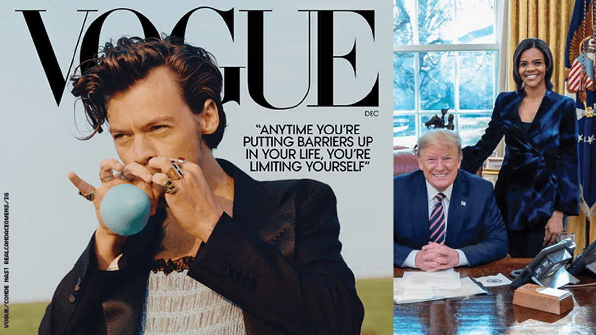 Harry Styles on the cover of Vogue, and Candace Owens with Donald Trump