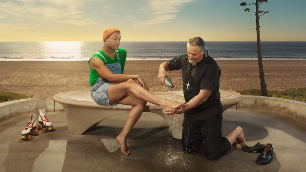 HeGetsUs Superbowl commercial priest washes feet queer person
