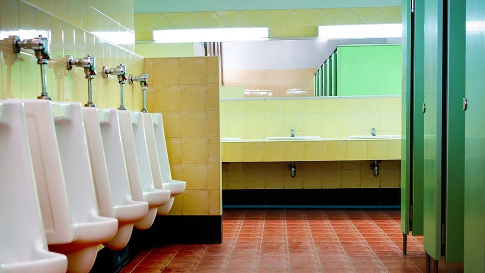 High School Bathroom stalls urinals sinks
