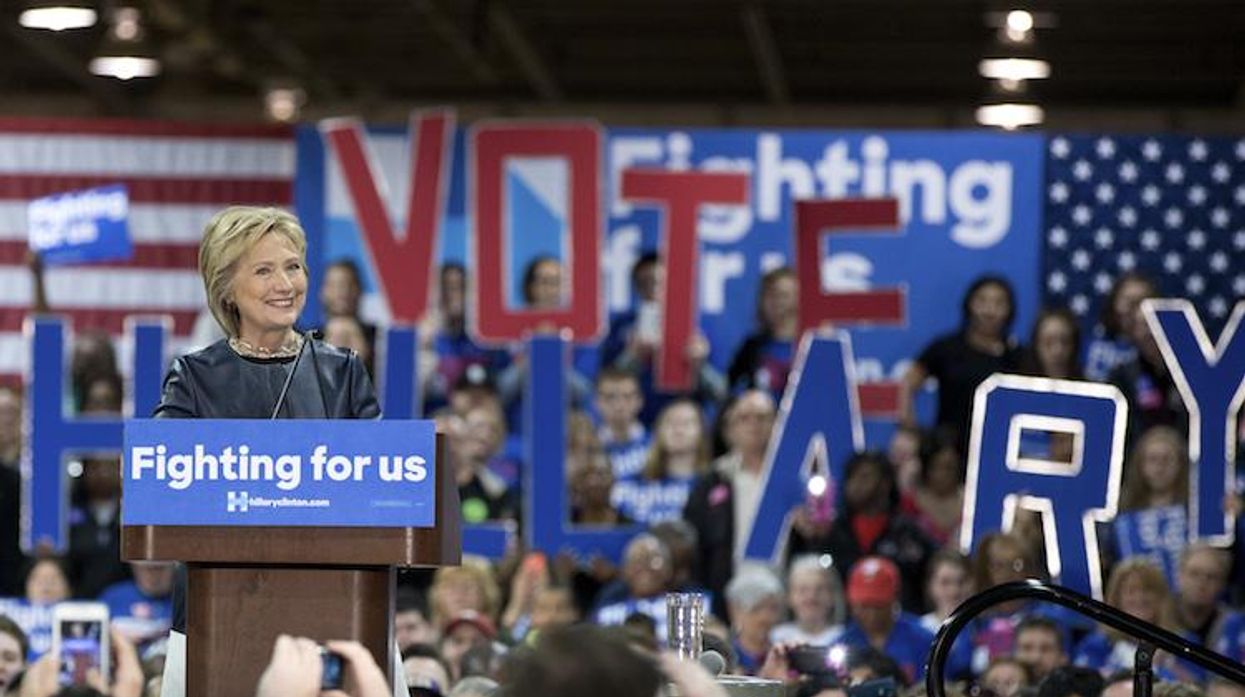 Hillary Clinton speaks to supporters in St. Louis, Missouri