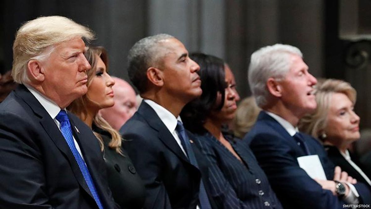 Hillary Refused to Turn Her Head, Acknowledge Trump at Bush Funeral