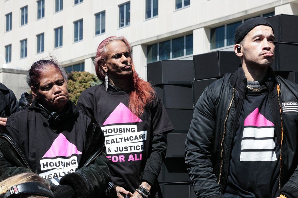 HIV and AIDS activists hold coffin delivery to protest PEPFAR cuts at State Department building in Washington, D.C., April 17, 2025
