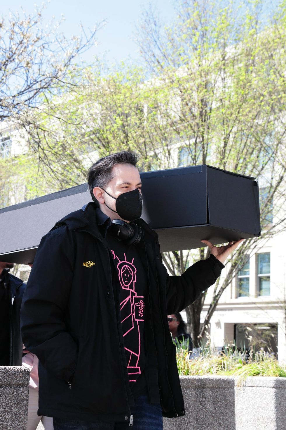 HIV and AIDS activists hold coffin delivery to protest PEPFAR cuts at State Department building in Washington, D.C., April 17, 2025