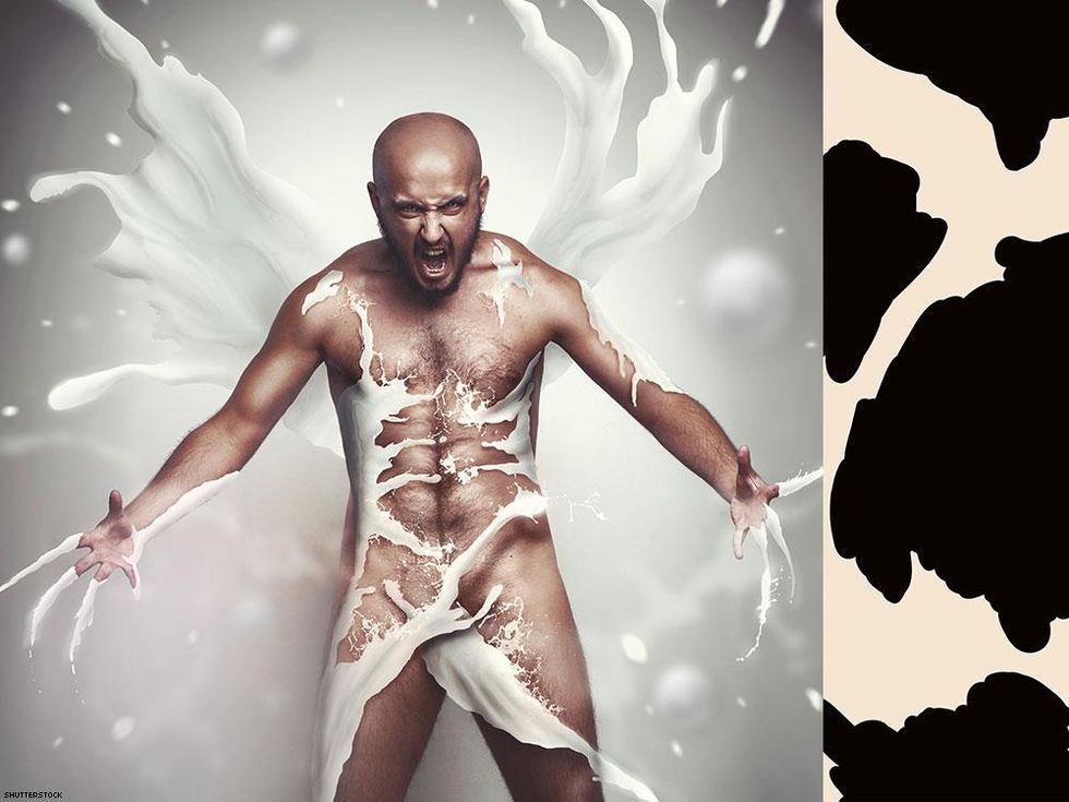 Holstein (cow print) on left = milker. Holstein on right = looking to get milked.