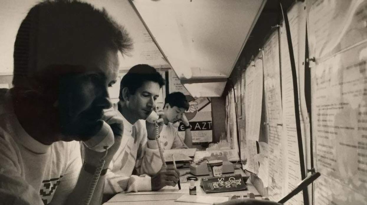 Hotline volunteers in the Hotline space, from 1990