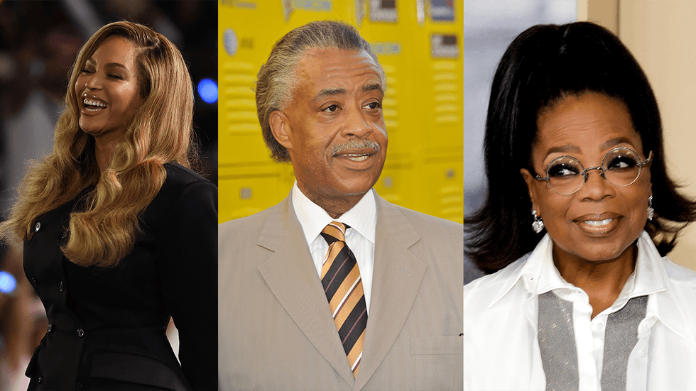 HOUSTON, TEXAS - OCTOBER 25: Beyonc\u00e9 looks on during a campaign rally with Democratic presidential nominee, U.S. Vice President Kamala Harris, at Shell Energy Stadium on October 25, 2024 in Houston, Texas. Vice President Kamala Harris is campaigning in Texas holding a rally supporting reproductive rights with recording artists Beyonce and Willie Nelson;Los Angeles, CA - Sept 21, 2022 - Oprah Winfrey attends the red-carpet premiere of the documentary "Sidney" at the Academy Museum of Motion Pictures;LOS ANGELES, CA - SEPTEMBER 8, 2009: Rev. Al Sharpton at the Get Schooled Conference and premiere of TV documentary at Paramount Studios, Hollywood.