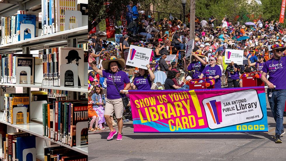 Houston Texas Public Library book aisle San Antonio librarian contingent Battle of the Flowers Parade