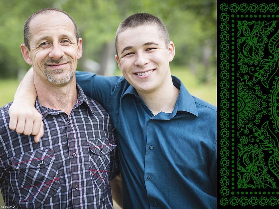 Hunter green on left = daddy. Hunter green on right = orphan boy.