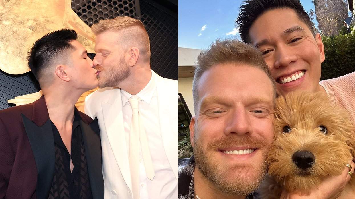 Husbands Scott Hoying kissing Mark Grammys Red Carpet puppy selfie