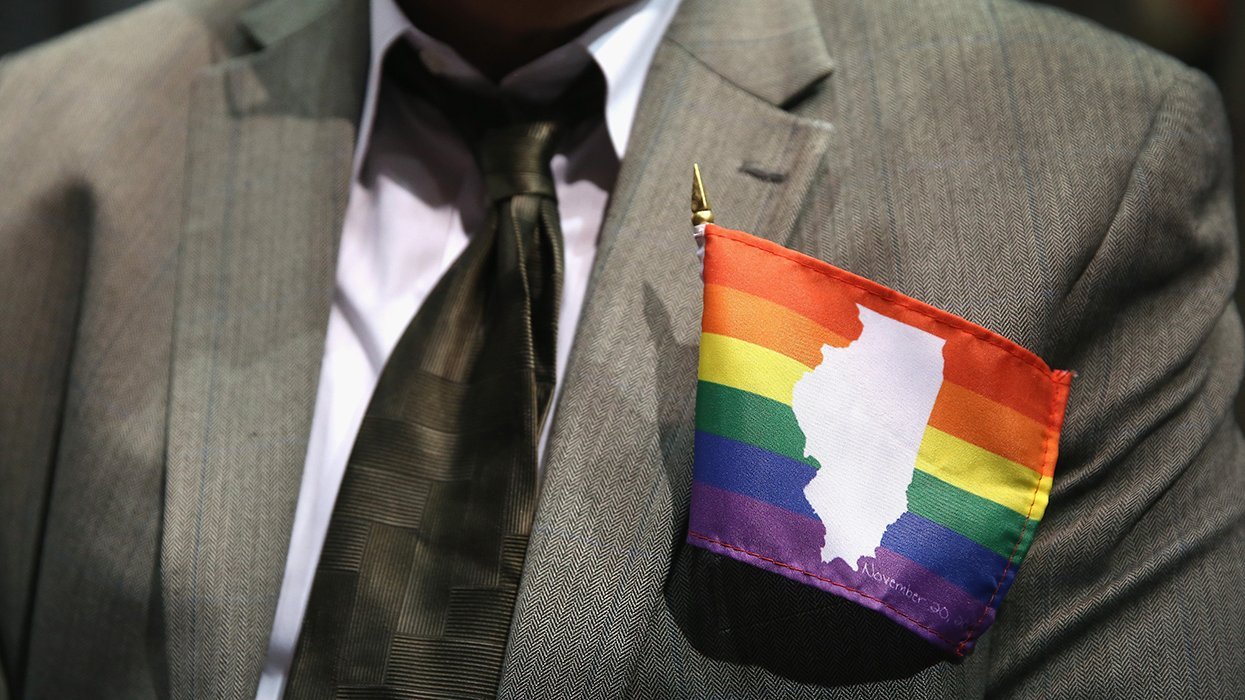 Illinois rainbow gay pride flag tucked into suit pocket celebrate LGBTQ rights