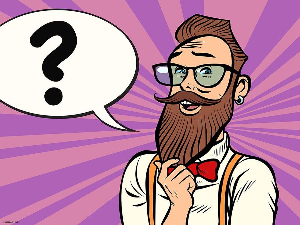 illustration of a bearded man with a bowtie asking a question