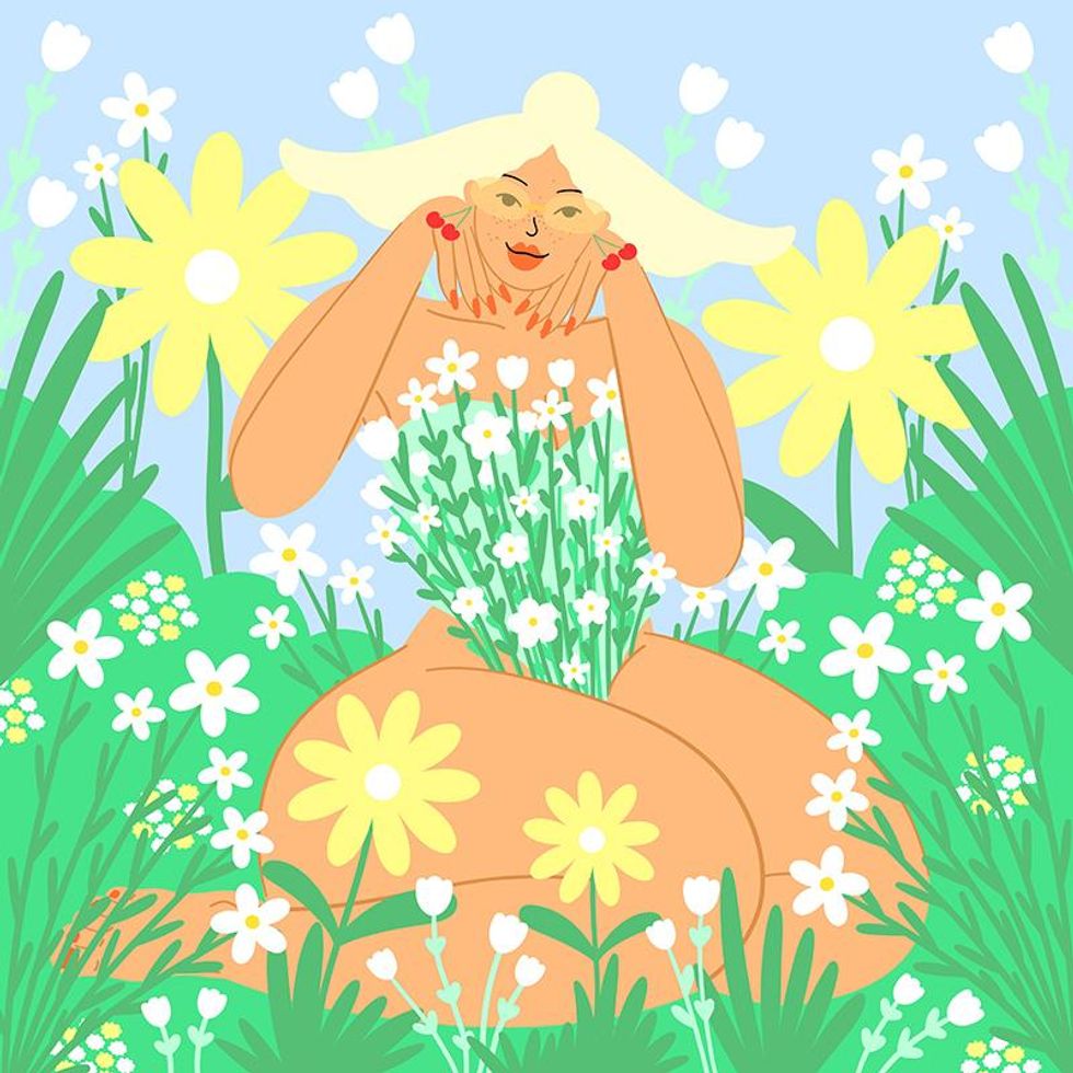 Illustration of woman in garden