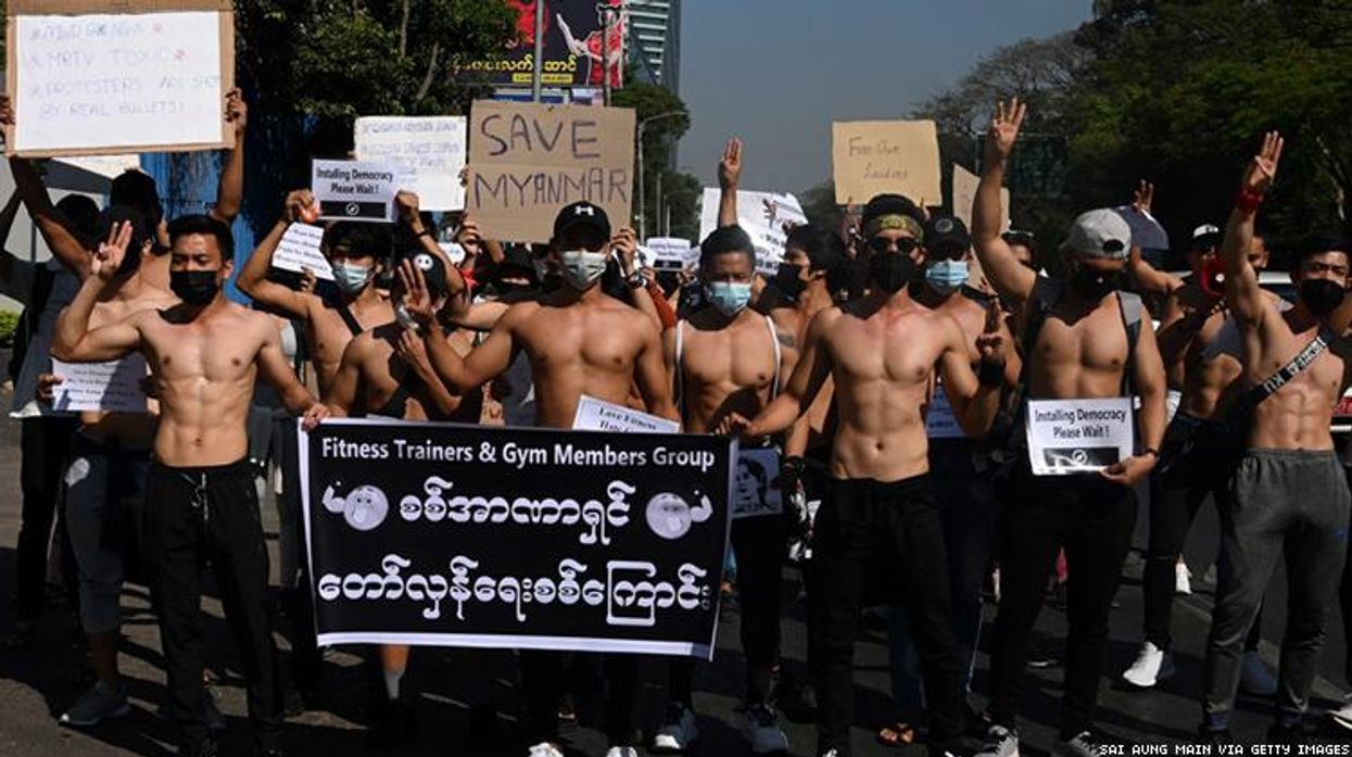 Shirtless Bodybuilders Protest Myanmar Coup