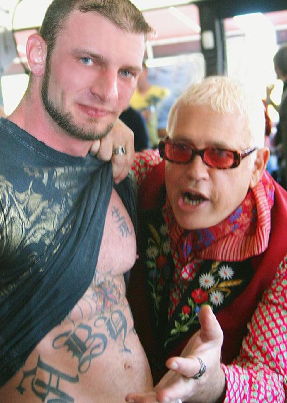 Inspecting the talent (Ricky Sinz) at the GAYVN party, 2009