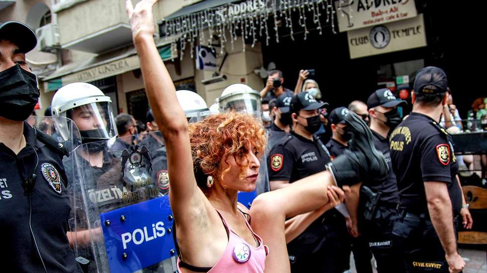 Istanbul Turkey 2021 Pride Parade held in Taksim Square despite interventions by police