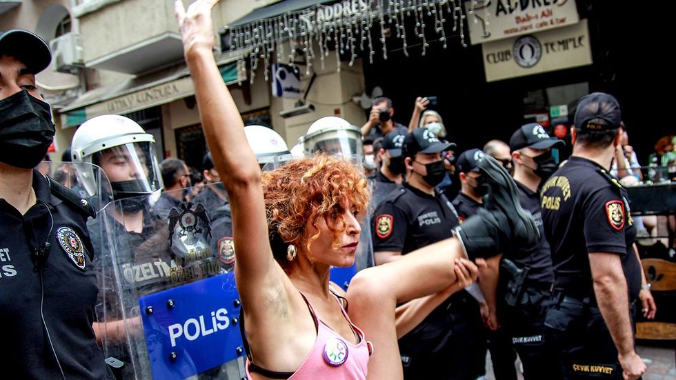 Istanbul Turkey 2021 Pride Parade held in Taksim Square despite interventions by police