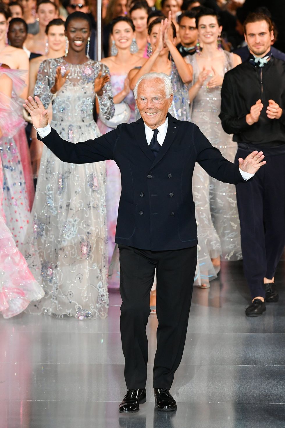 Italian fashion designer Giorgio Armani walks the runway 2021